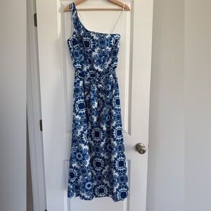 Talbots Blue and White One-Shoulder Floral Maxi Dress